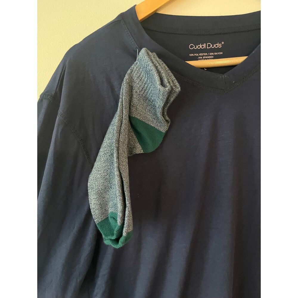 Cuddl Duds Navy Pajama Top With Attached Socks Size L NWT